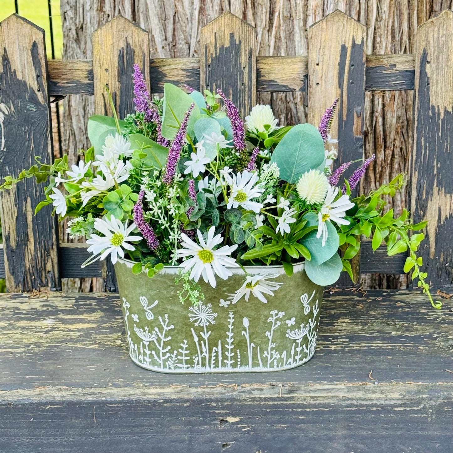 Floral Centerpiece arrangement, Country Floral Arrangement, Decorative Planter for any room, Gift, Farmhouse Centerpiece, Table Decor