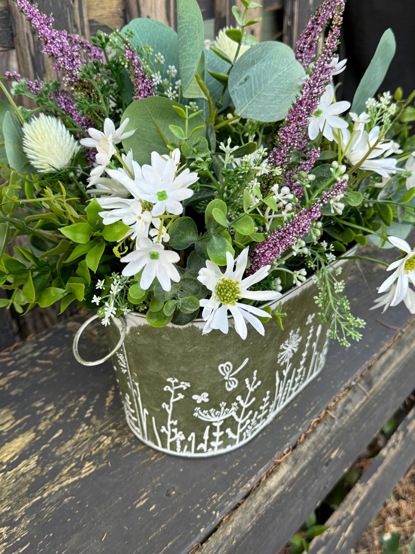 Floral Centerpiece arrangement, Country Floral Arrangement, Decorative Planter for any room, Gift, Farmhouse Centerpiece, Table Decor