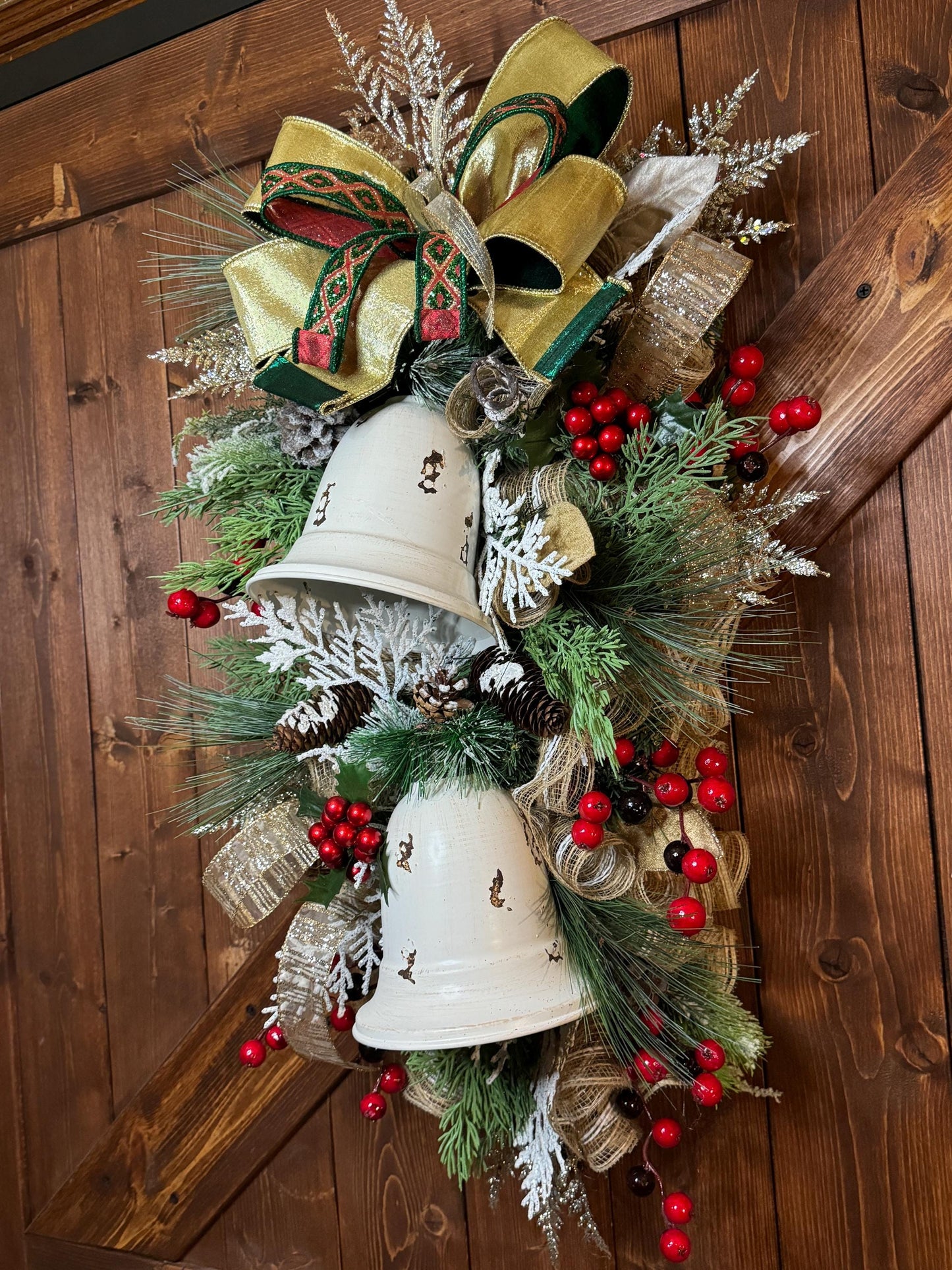 Elegant Bell Swag for winter, Bell Swag with Berries and winter greenery, Minimalist door wreath, Christmas Wreath, Front Porch Bell decor