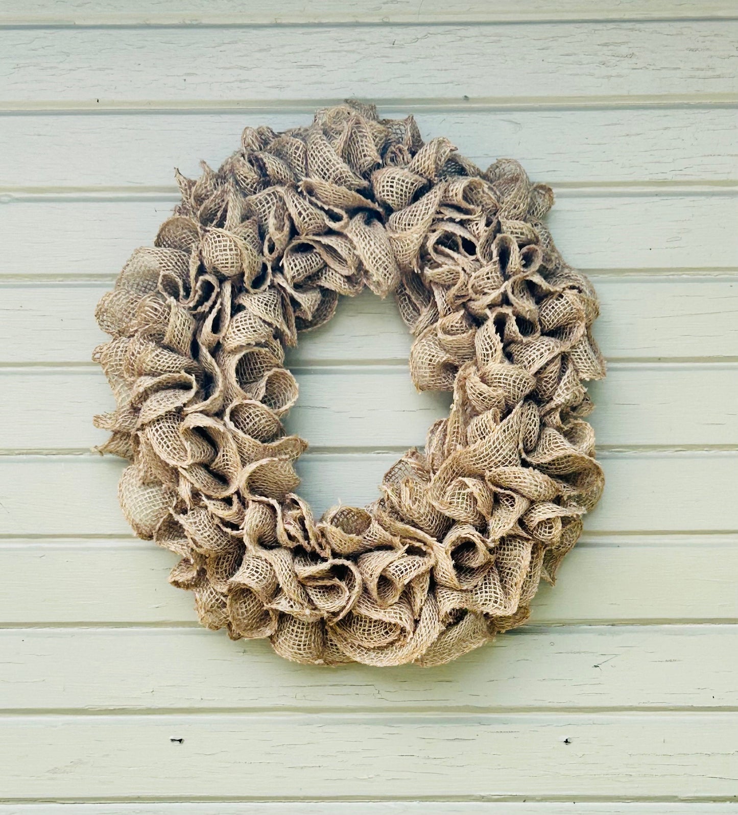Natural Burlap Ruffled wreath all year round door decor everyday rustic farmhouse minimalist tan gift housewarming outdoor indooor wall art