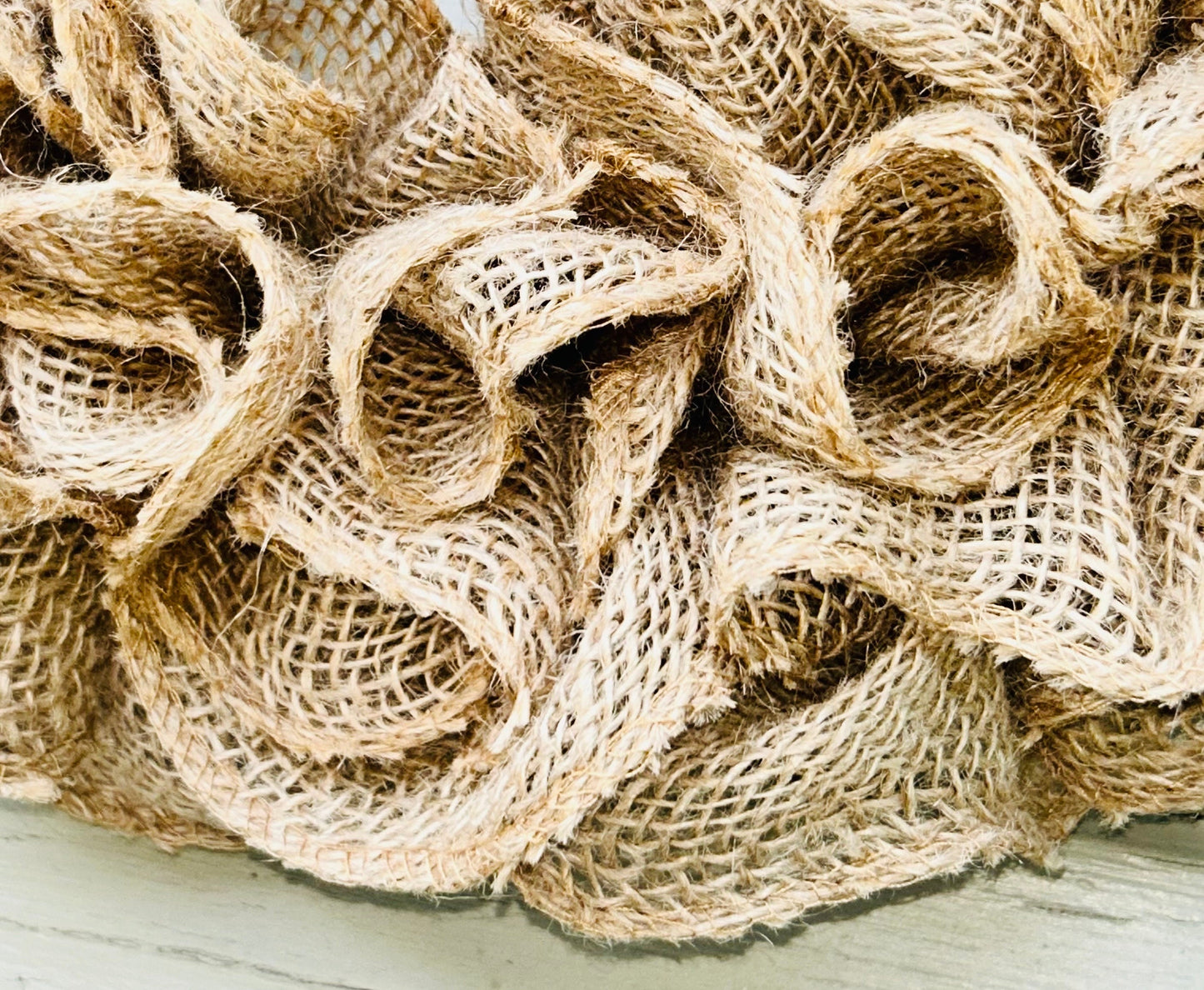 Natural Burlap Ruffled wreath all year round door decor everyday rustic farmhouse minimalist tan gift housewarming outdoor indooor wall art