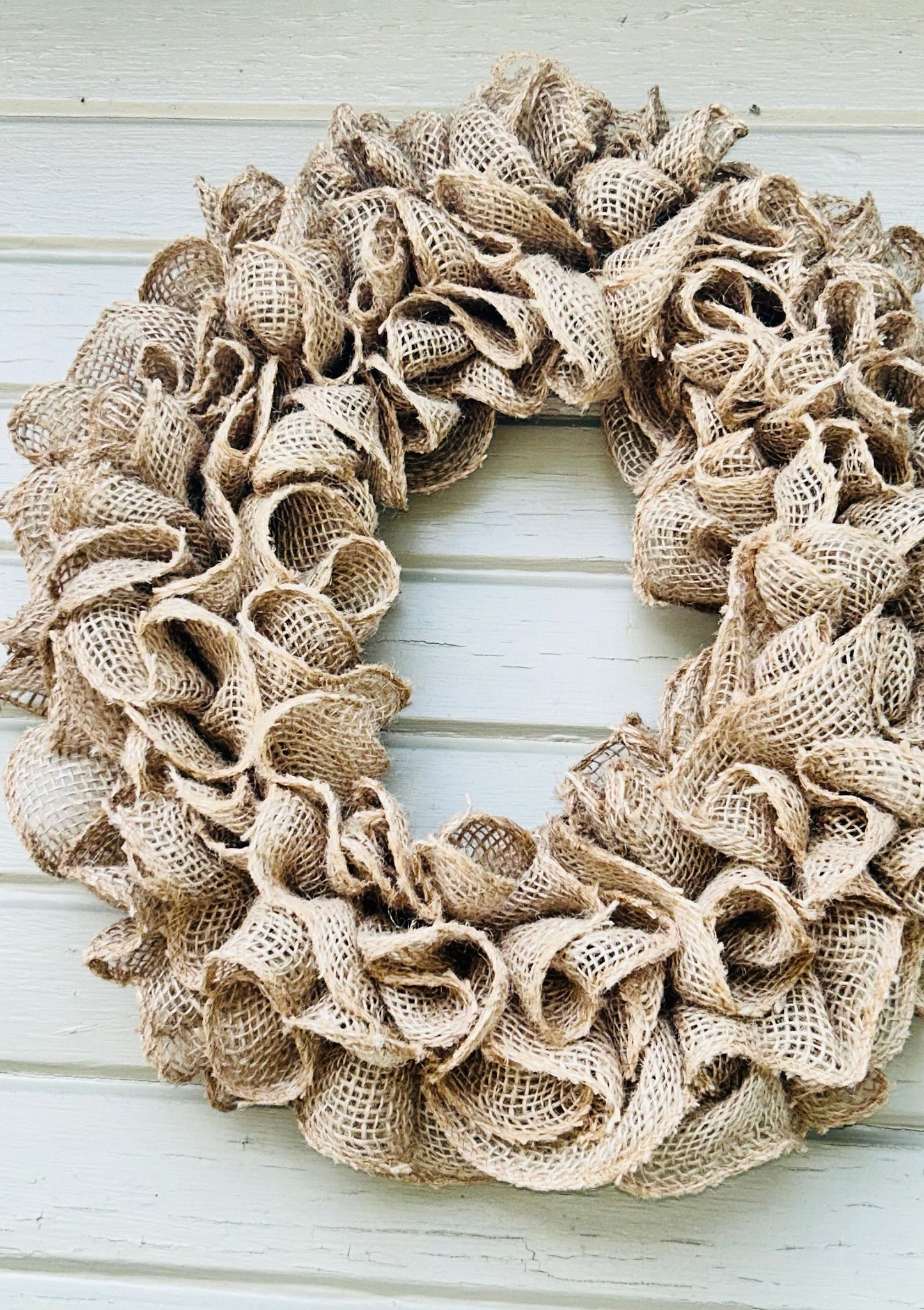 Natural Burlap Ruffled wreath all year round door decor everyday rustic farmhouse minimalist tan gift housewarming outdoor indooor wall art