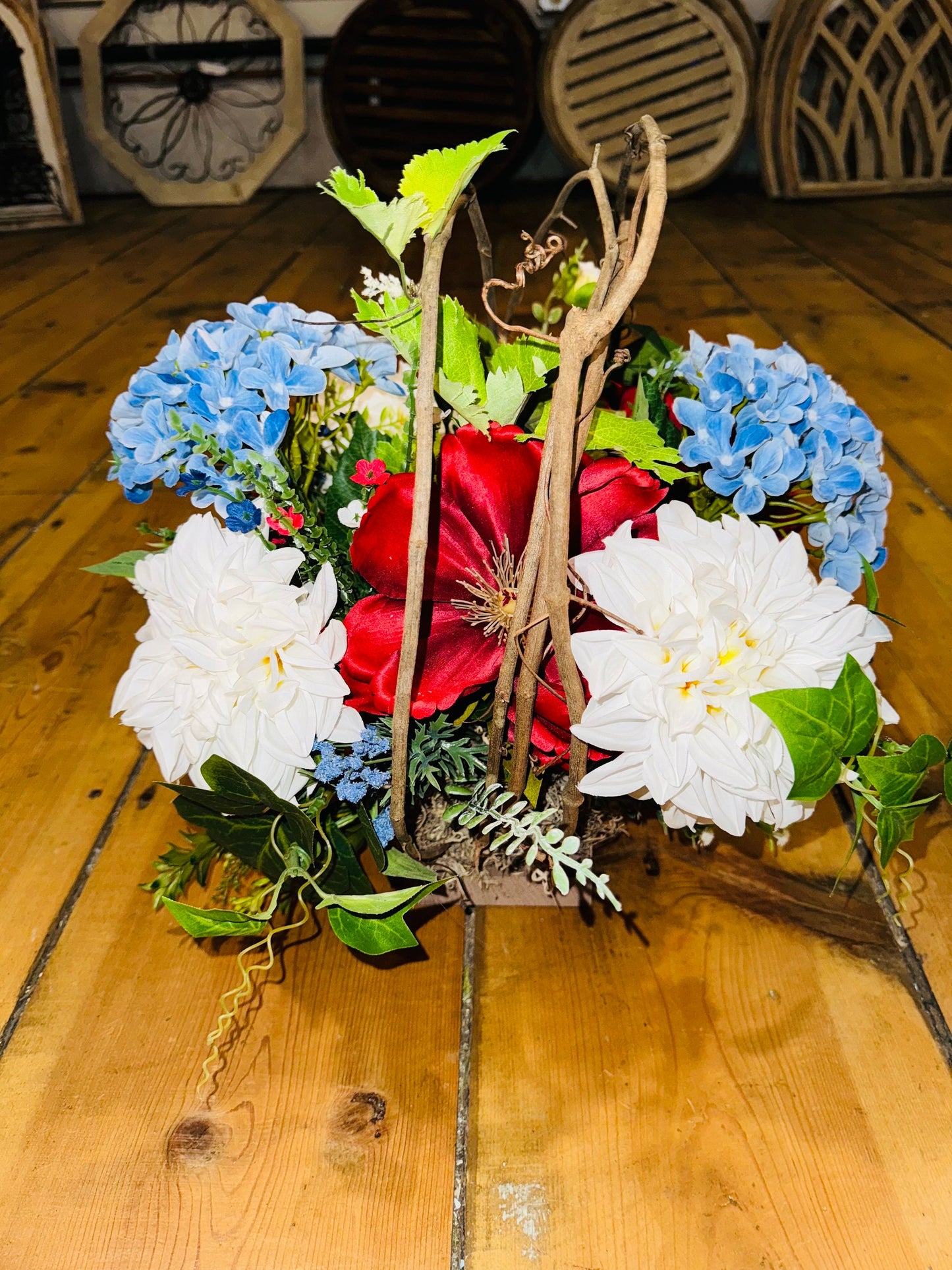 Floral Centerpiece Arrangement Americana Flower arrangement Fsrmhouse floral arrangement coffee table floral centerpiece kitchen table decor
