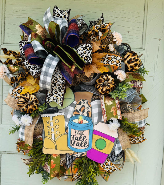 Leopard Print Pumpkin Fall Wreath, Fall Door Decor with Leopard Print, Rustic Fall Wreath, Autumn Door Decor, Large Fall Wreath