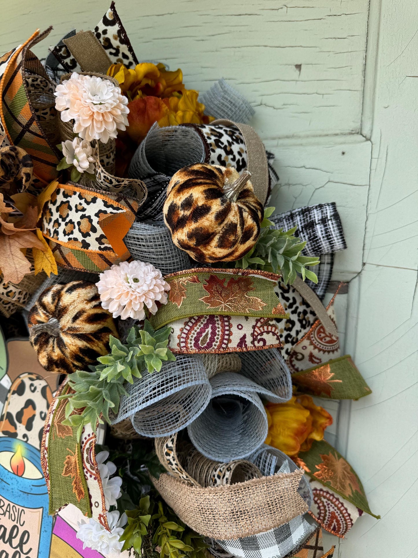 Leopard Print Pumpkin Fall Wreath, Fall Door Decor with Leopard Print, Rustic Fall Wreath, Autumn Door Decor, Large Fall Wreath