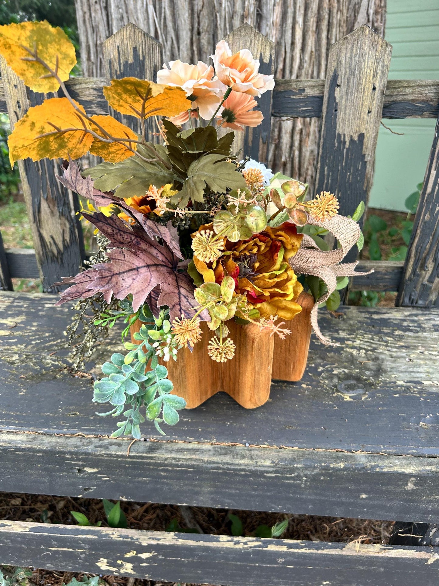 pumpkin fall tabletop centerpiece with florals, Fall centerpiece table decor, Fall living room decor, fall decoration, decorated pumpkin
