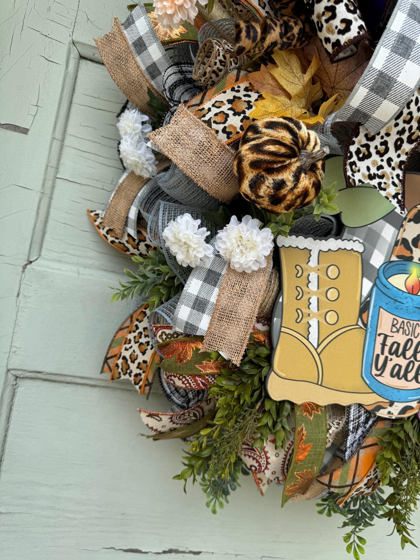 Leopard Print Pumpkin Fall Wreath, Fall Door Decor with Leopard Print, Rustic Fall Wreath, Autumn Door Decor, Large Fall Wreath