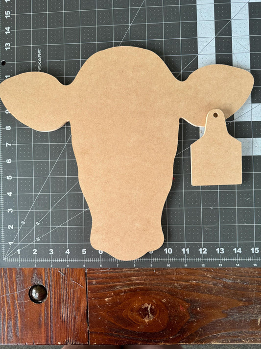cow head with tag, MDF Cow Head with Tag, Wood cut out for Cow decor, Farmhouse Wood Unpainted Craft