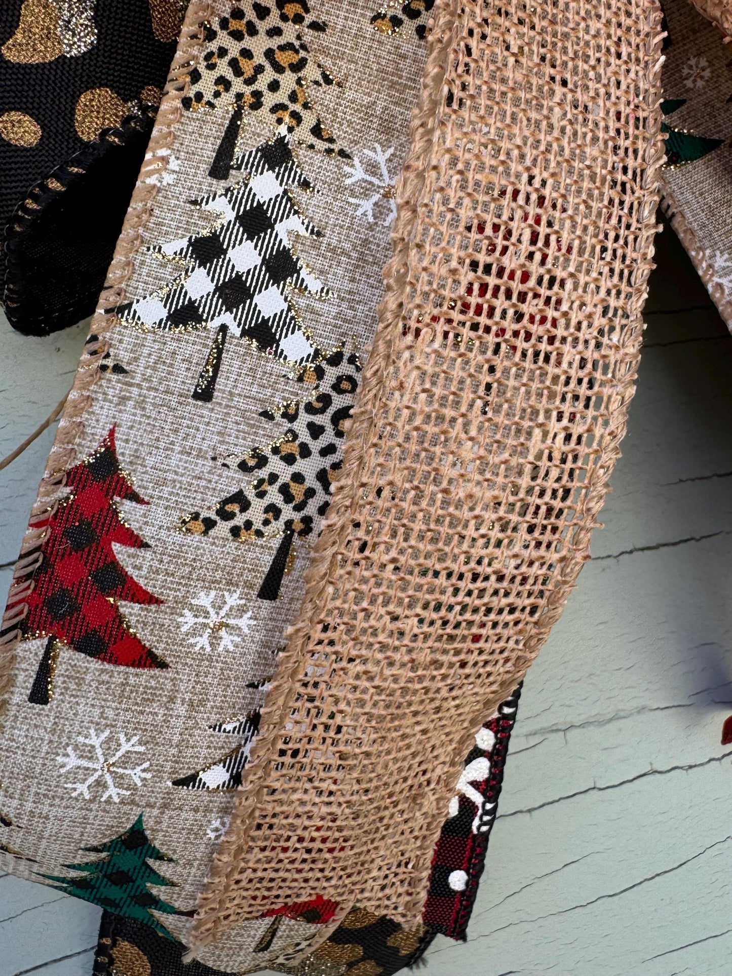 Leopard Print Christmas Bow - Rustic Glam Tree Topper - Burlap and Plaid Holiday Bow - Farmhouse Animal Print Wreath Bow -Fun Winter Bow