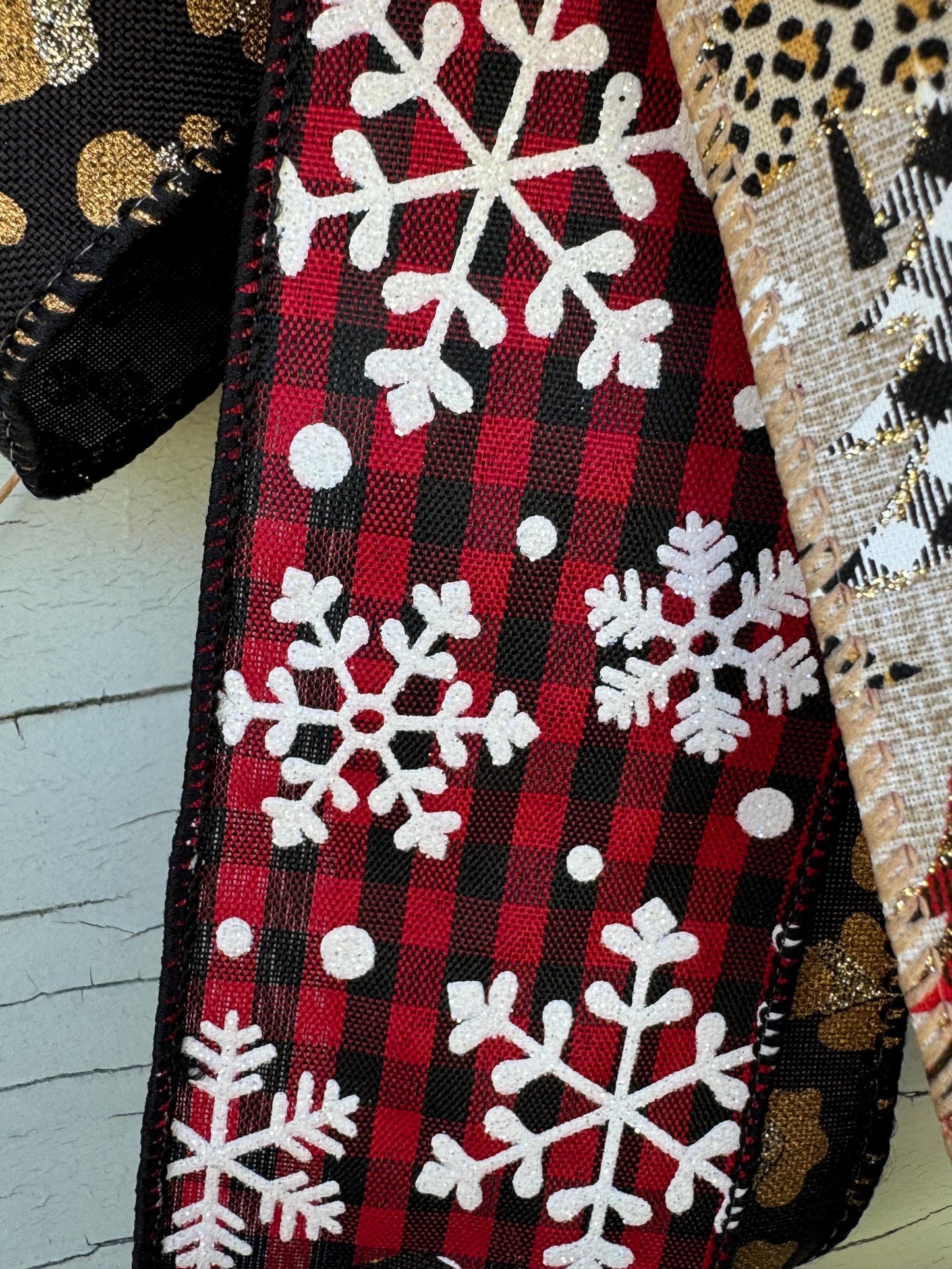 Leopard Print Christmas Bow - Rustic Glam Tree Topper - Burlap and Plaid Holiday Bow - Farmhouse Animal Print Wreath Bow -Fun Winter Bow
