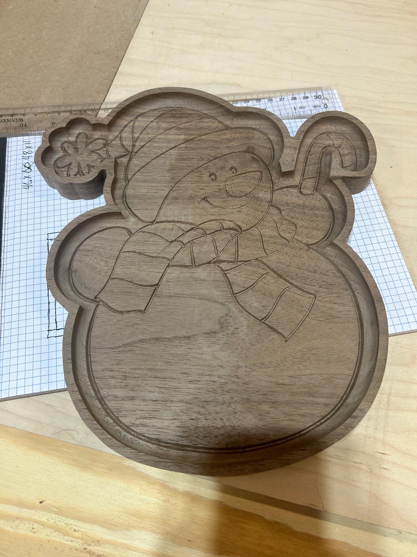 Decorative winter tray, centerpiece, gift, Christmas candy tray, timeless, handcrafted walnut  wood snowman catch all tray holiday organizer