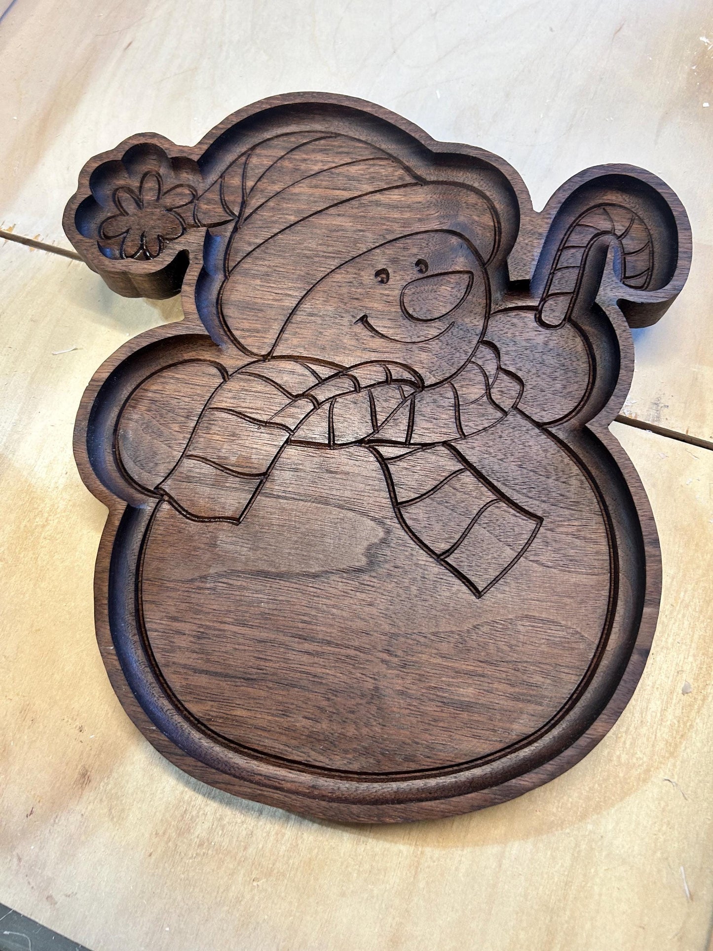 Decorative winter tray, centerpiece, gift, Christmas candy tray, timeless, handcrafted walnut  wood snowman catch all tray holiday organizer