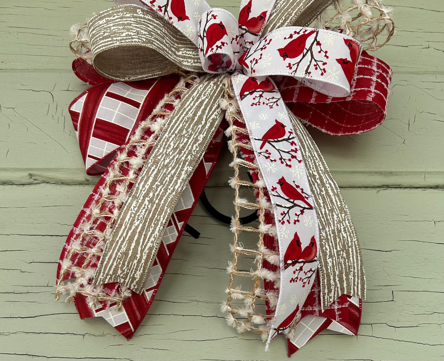 Cardinal Bow, Red Bird Bow, Cardinal office decor, Winter bow for wreaths Bow for Christmas, Cardinal Wall decor, mantle decor, red  bird