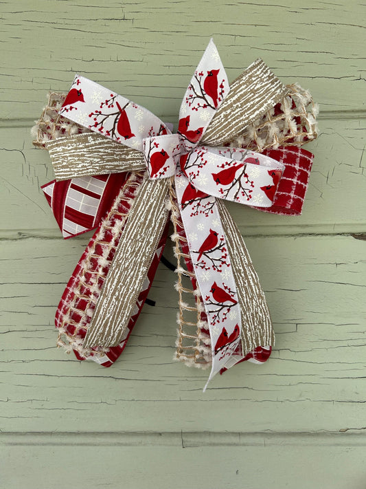 Cardinal Bow, Red Bird Bow, Cardinal office decor, Winter bow for wreaths Bow for Christmas, Cardinal Wall decor, mantle decor, red  bird