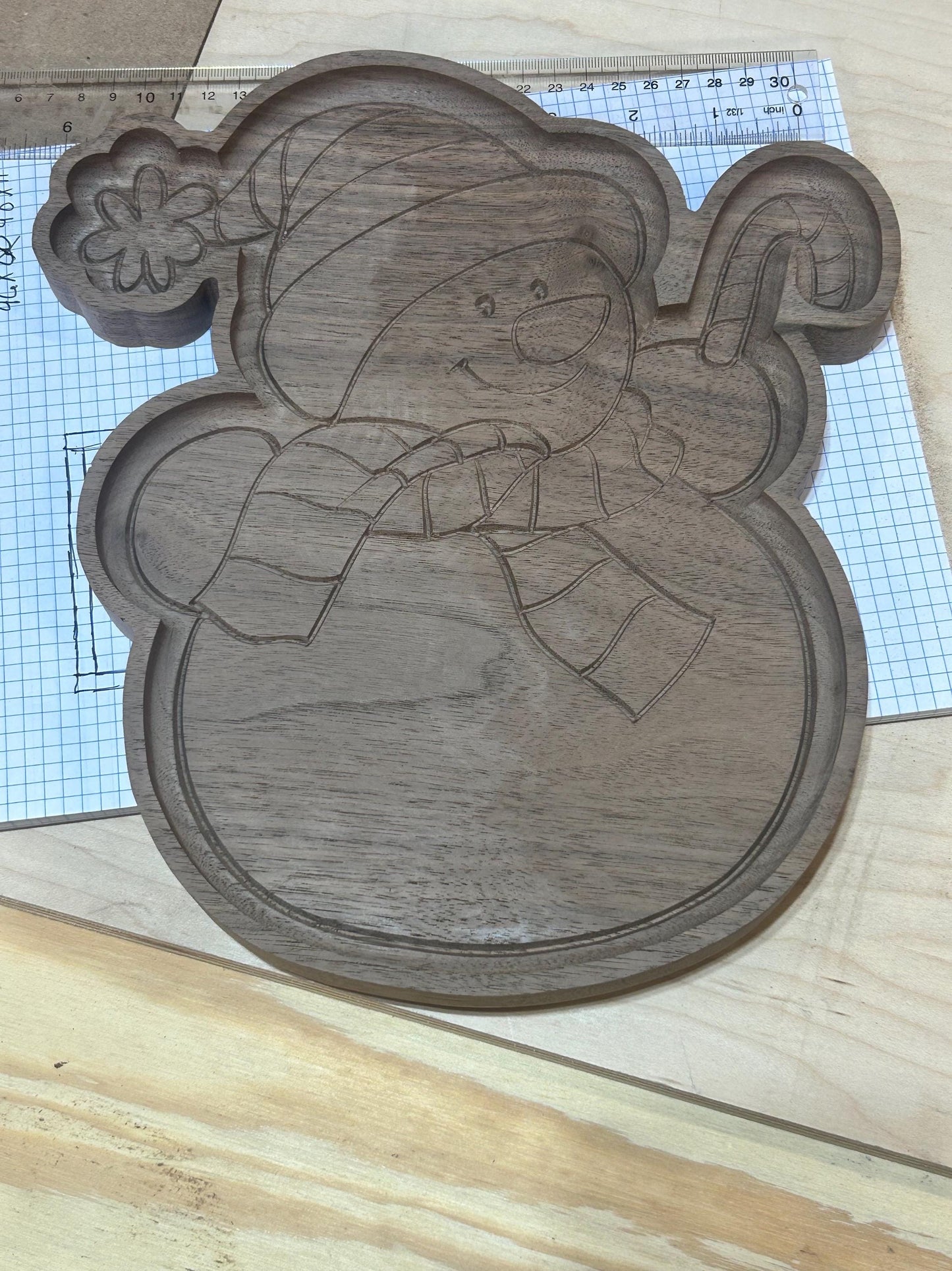 Decorative winter tray, centerpiece, gift, Christmas candy tray, timeless, handcrafted walnut  wood snowman catch all tray holiday organizer