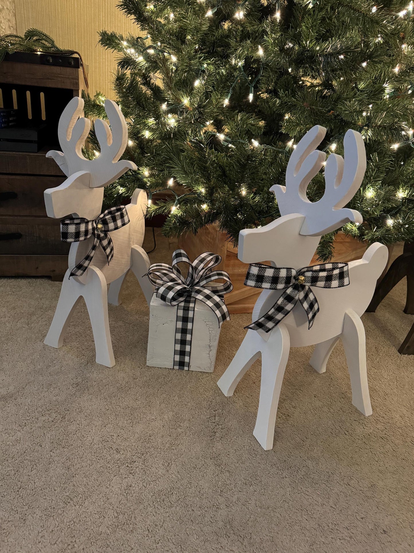 Set of two reindeer yard of porch display Holiday Deal Wooden Reindeer set of 2 Handmade poplar wood reindeer Rustic Reindeer