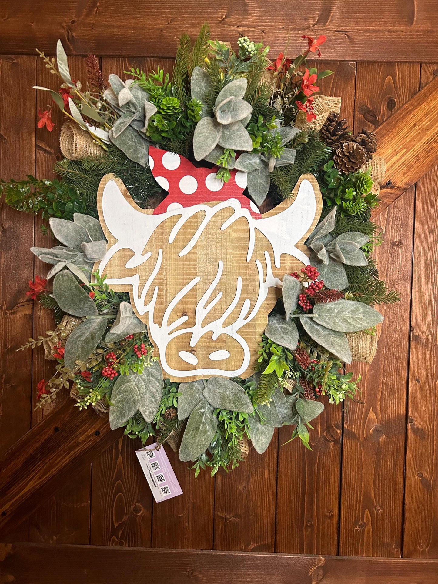 Highland cow winter wreath, Natural Pine Wreath, Highland cow decor, front door decor, farmhouse decor, natural winter wreath, minimalist