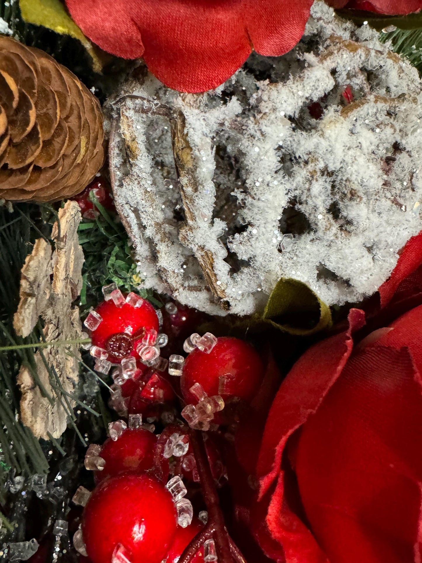 Cardinal Wreath with Berries and Magnolias, memory of loved one decor, floral Christmas wreath, red bird swag