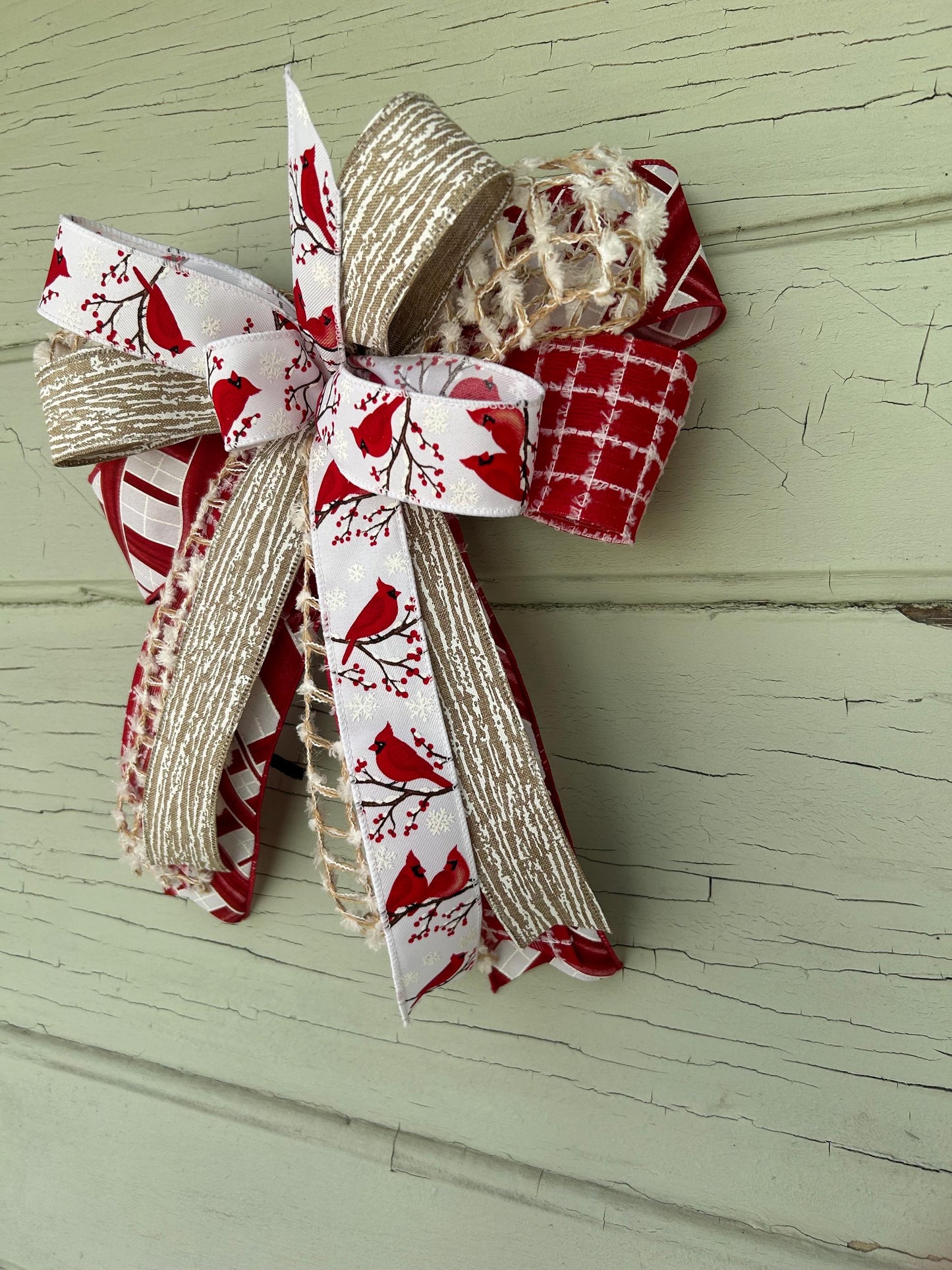 Cardinal Bow, Red Bird Bow, Cardinal office decor, Winter bow for wreaths Bow for Christmas, Cardinal Wall decor, mantle decor, red  bird