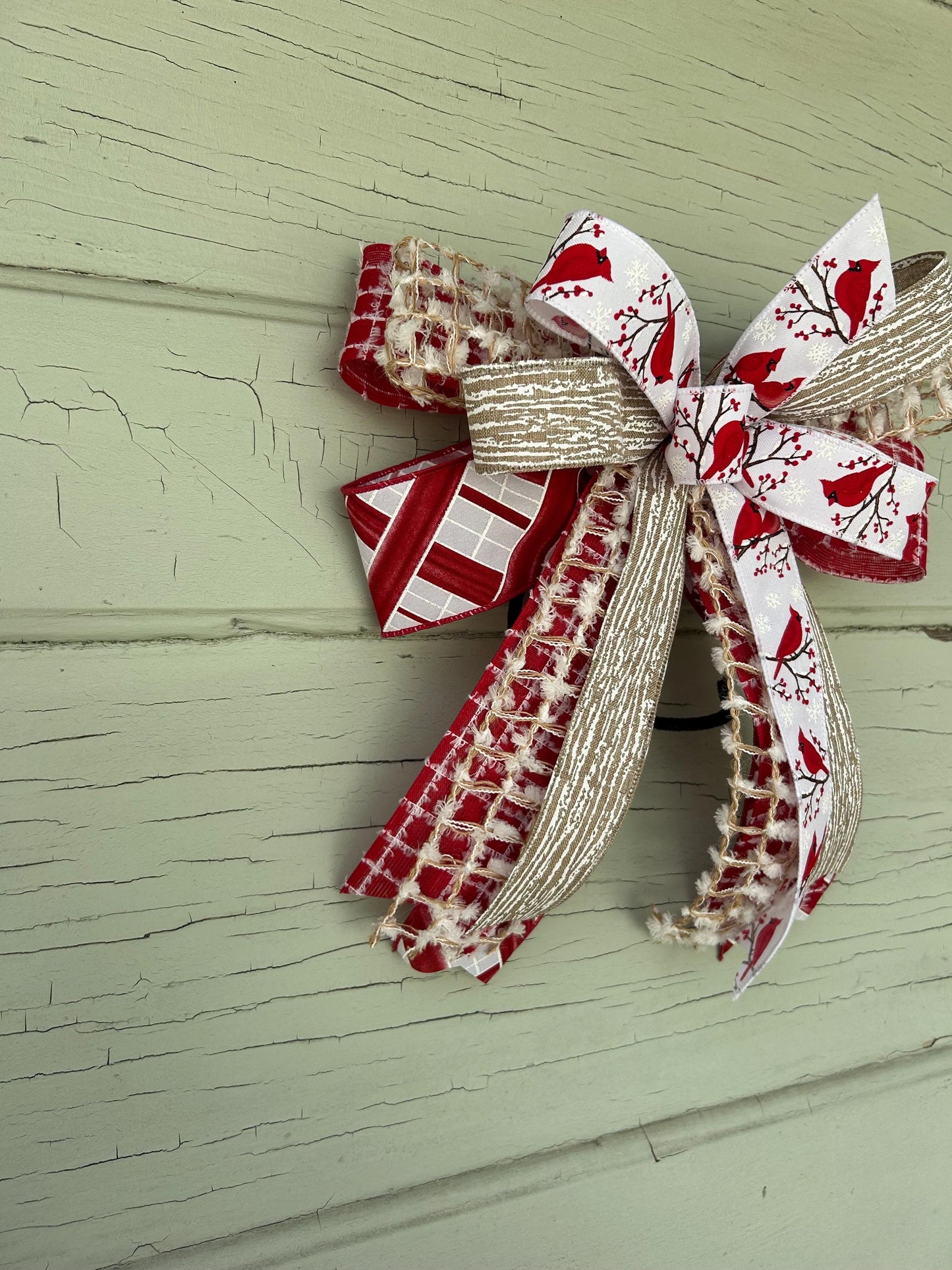 Cardinal Bow, Red Bird Bow, Cardinal office decor, Winter bow for wreaths Bow for Christmas, Cardinal Wall decor, mantle decor, red  bird