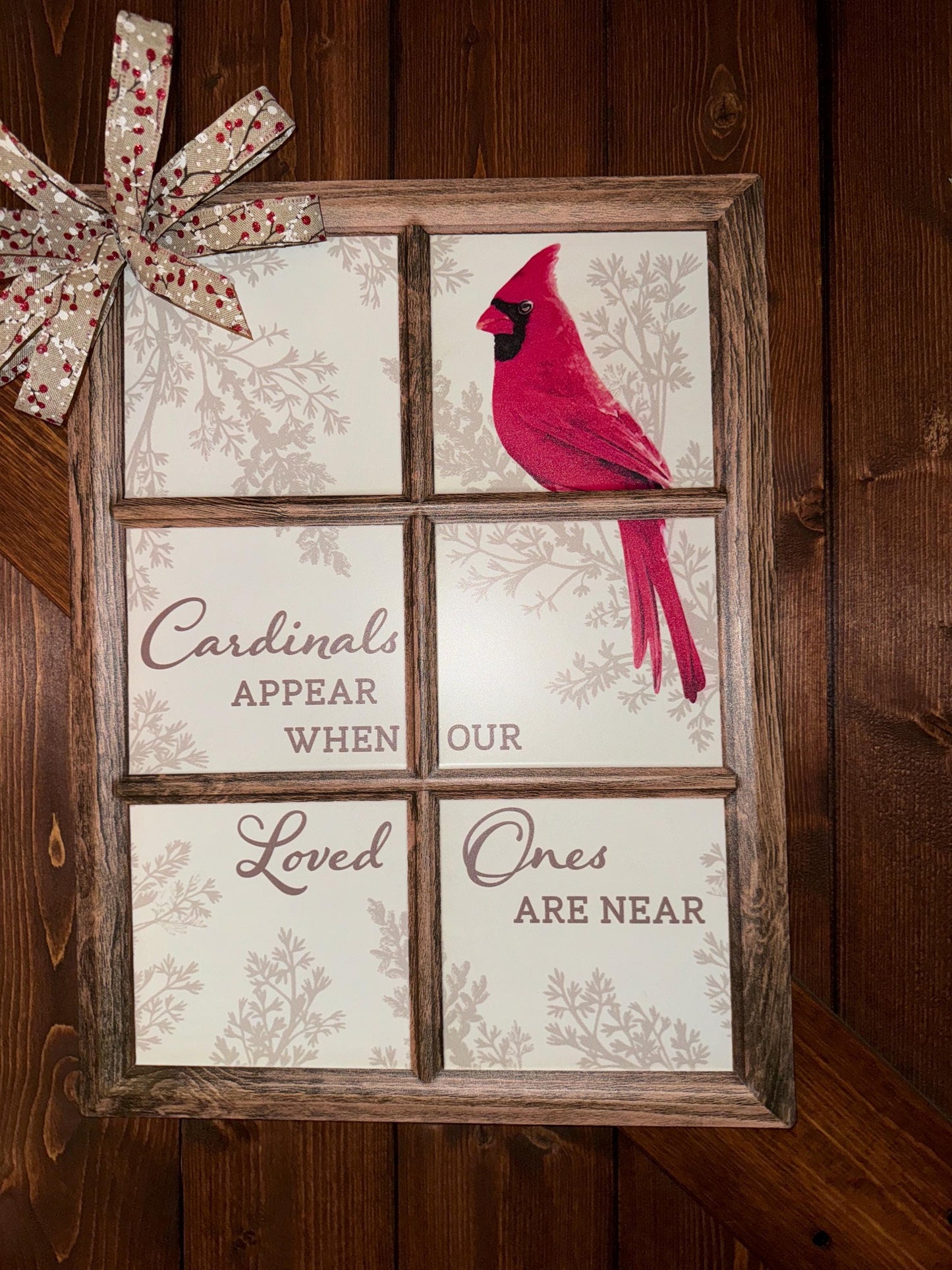 Cardinal Decor, Cardinal Metal door hanger, Cardinal wall decor, Cardinals appear when loved ones are near, Cardinal picture with bow, gift