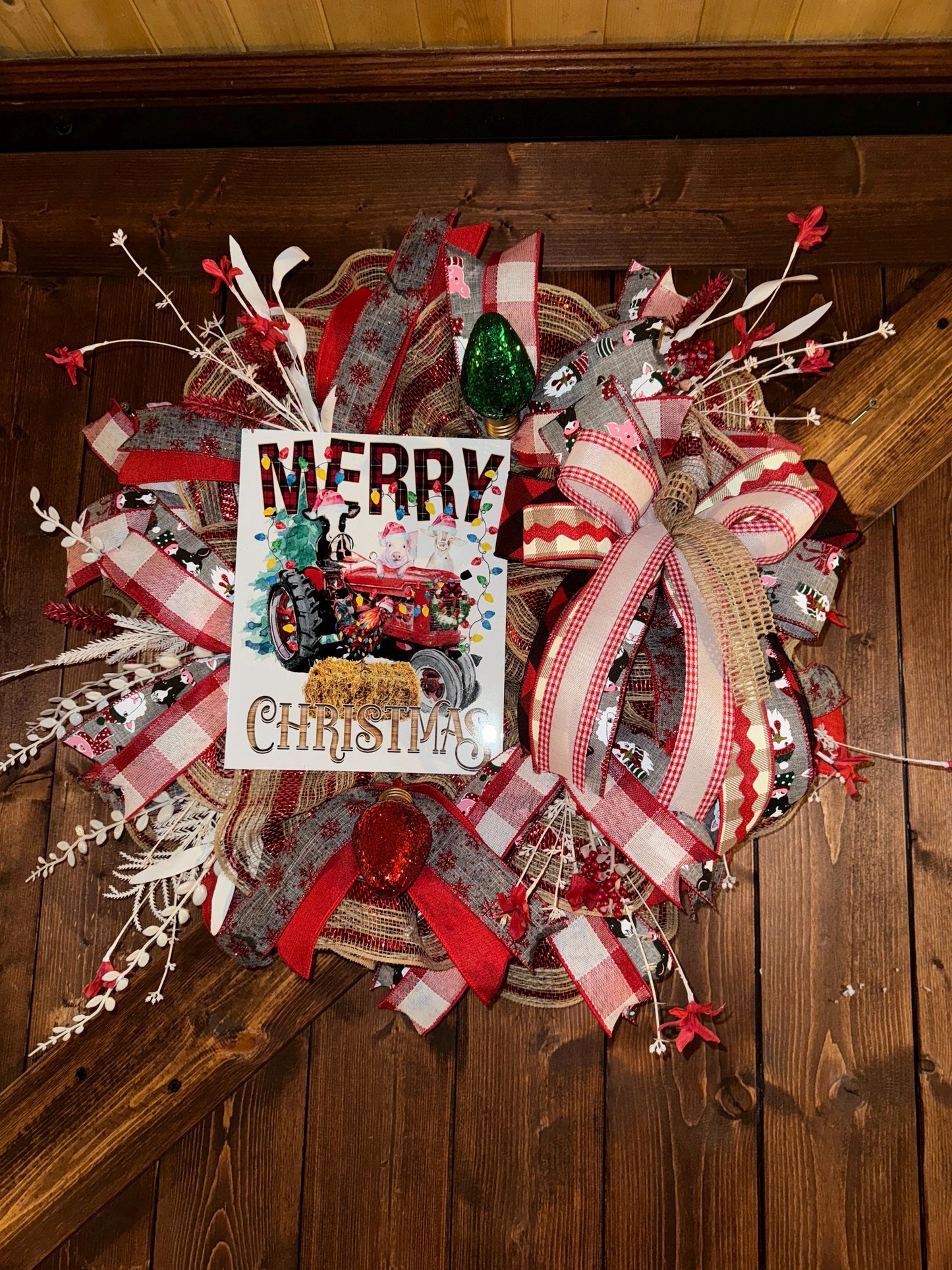 Rustic Farmhouse Christmas wreath, Farm animals Christmas wreath, Cow Pig and Goat wreath, Farm wreath, Country wreath, Slim wreath