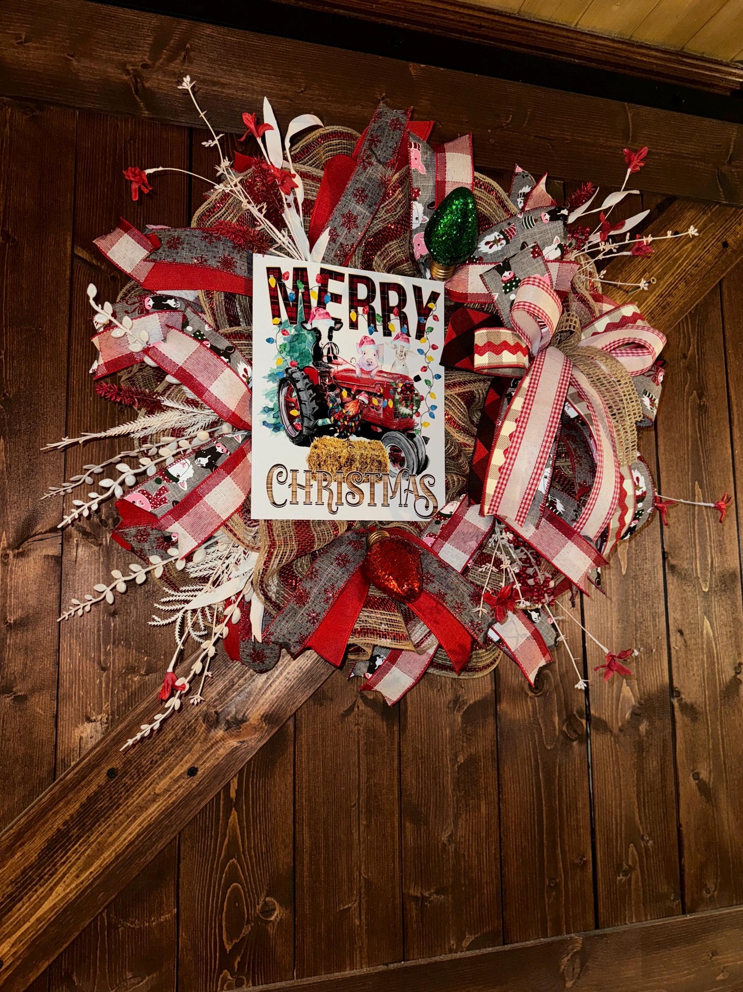 Rustic Farmhouse Christmas wreath, Farm animals Christmas wreath, Cow Pig and Goat wreath, Farm wreath, Country wreath, Slim wreath