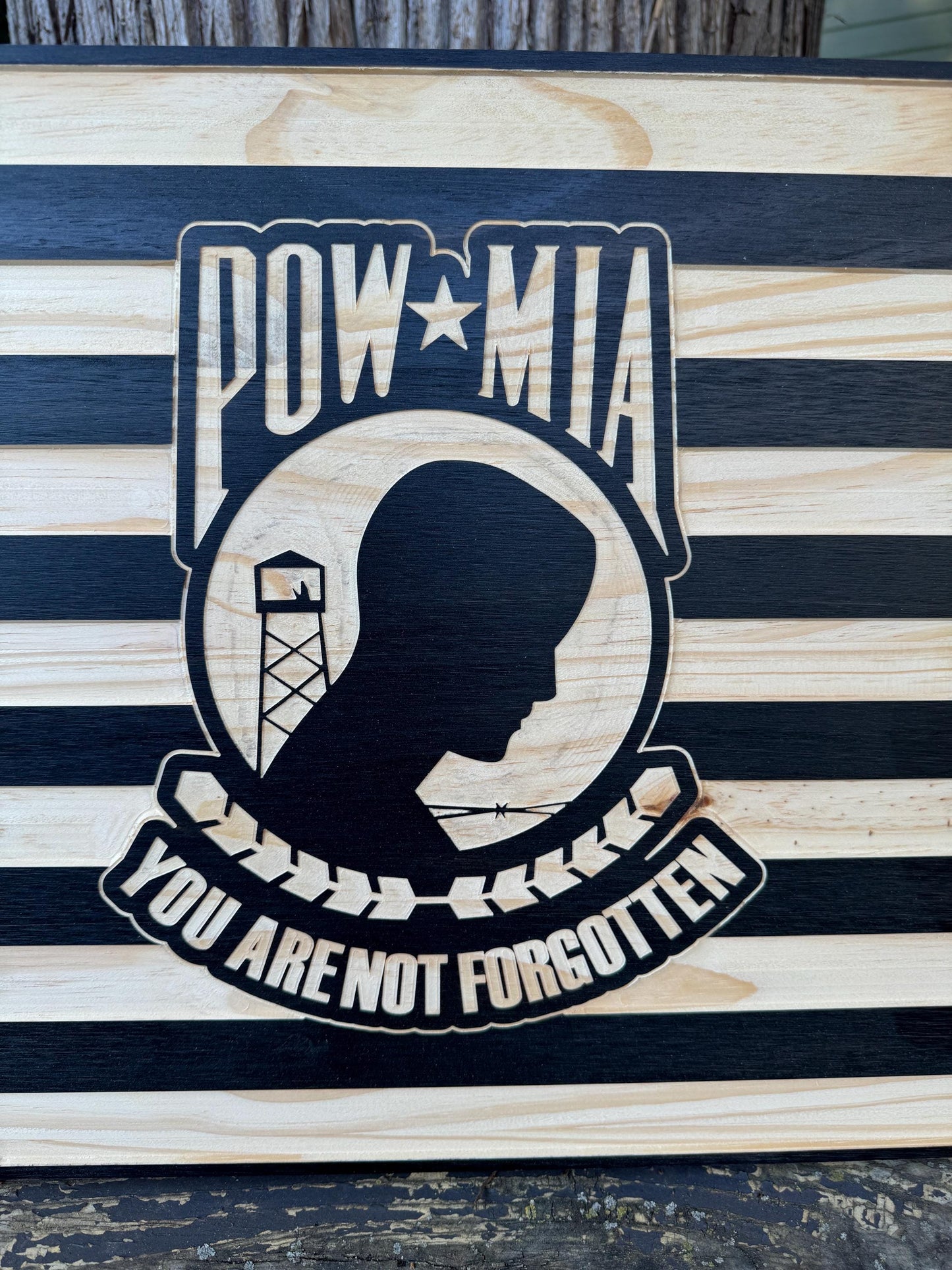 wooden flag, POW flag, patriotic wall art, gift for veteran, Flag home decor POW, veteran decor, memorial flag, not forgotten