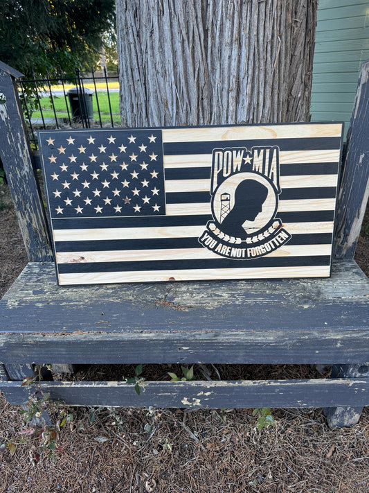 wooden flag, POW flag, patriotic wall art, gift for veteran, Flag home decor POW, veteran decor, memorial flag, not forgotten