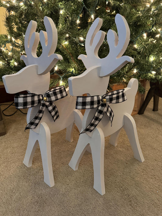 Set of two reindeer yard of porch display Holiday Deal Wooden Reindeer set of 2 Handmade poplar wood reindeer Rustic Reindeer
