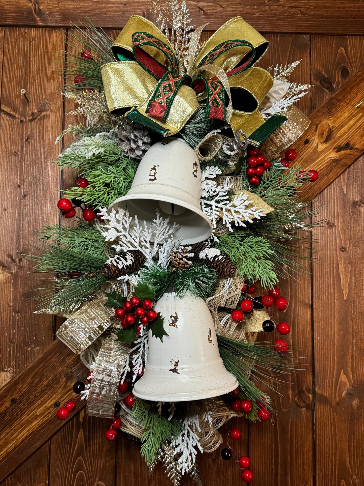 Elegant Bell Swag for winter, Bell Swag with Berries and winter greenery, Minimalist door wreath, Christmas Wreath, Front Porch Bell decor