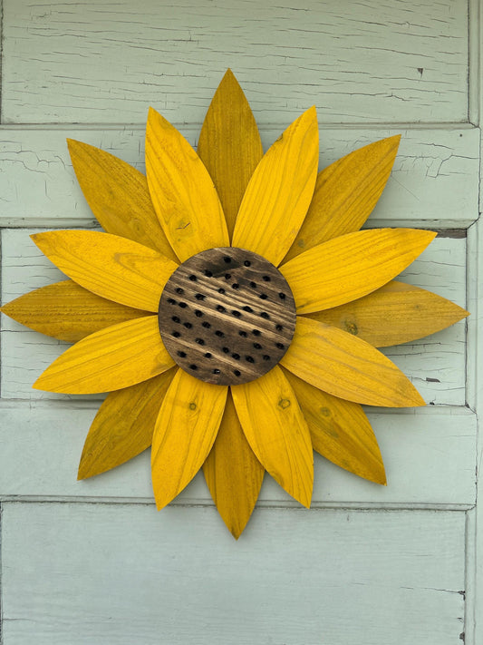 Outdoor decor gift, Wooden Flower Wall Hanger for Fence or Doors, Sunflower wood sign for inside and outside, gift for her