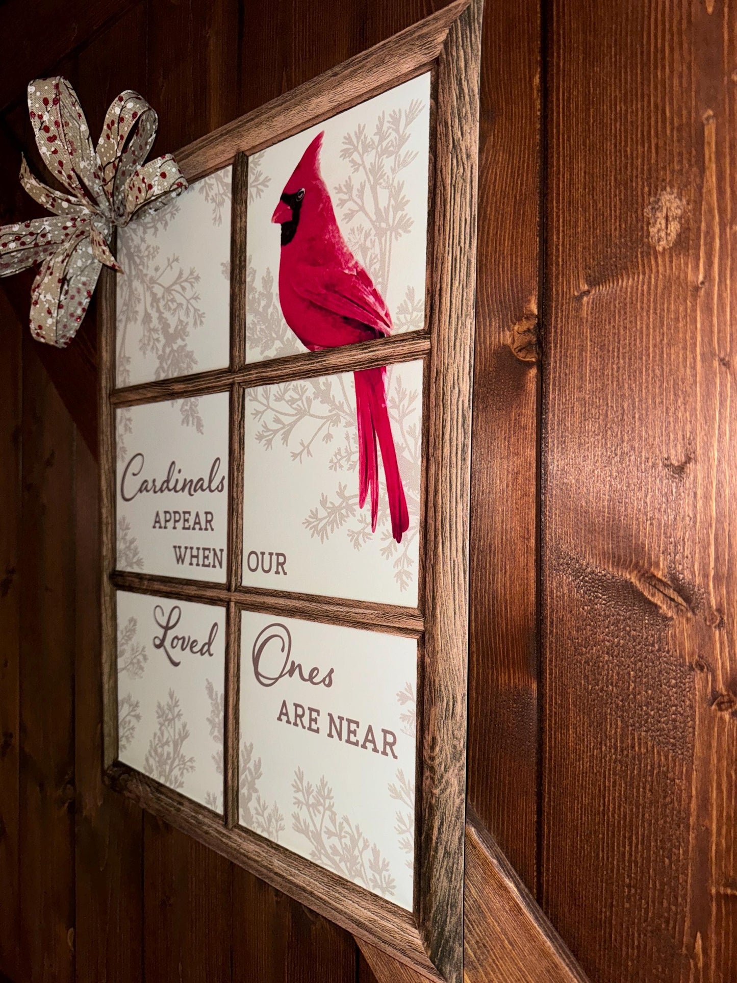 Cardinal Decor, Cardinal Metal door hanger, Cardinal wall decor, Cardinals appear when loved ones are near, Cardinal picture with bow, gift