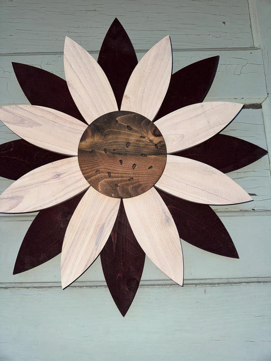 Wooden Flower for Wall decor or outside decor, Natural look wood finish flower with stained petals, Farmhouse Flower, Front porch Decor