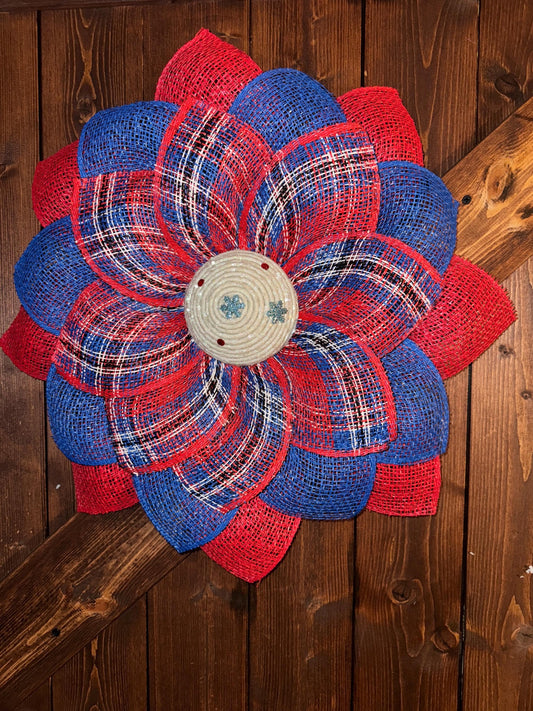 Christmas Flower Door Decoration with Royal Blue colors / Burlap Flower for Winter