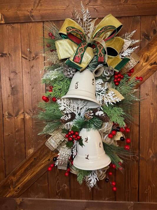 Elegant Bell Swag for winter, Bell Swag with Berries and winter greenery, Minimalist door wreath, Christmas Wreath, Front Porch Bell decor