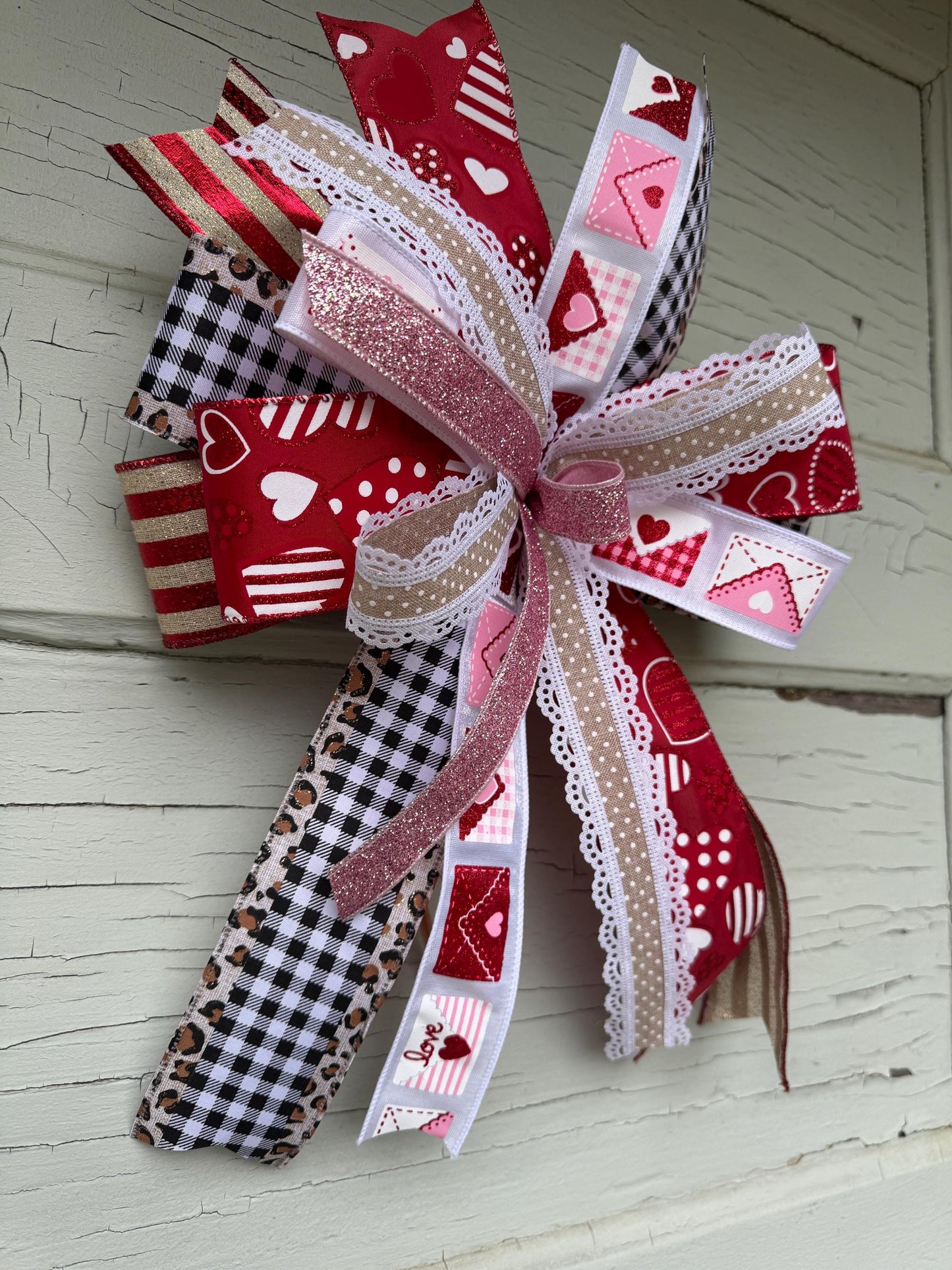 Valentine’s Day Bow, Lanter Bow, Wreath Bow, Anniversary Bow, Valentine’s Day Decor, Cheetah print and Buffalo Plaid Ribbon