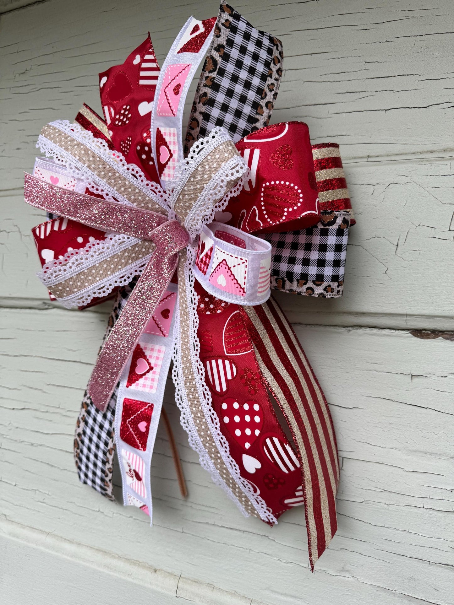 Valentine’s Day Bow, Lanter Bow, Wreath Bow, Anniversary Bow, Valentine’s Day Decor, Cheetah print and Buffalo Plaid Ribbon