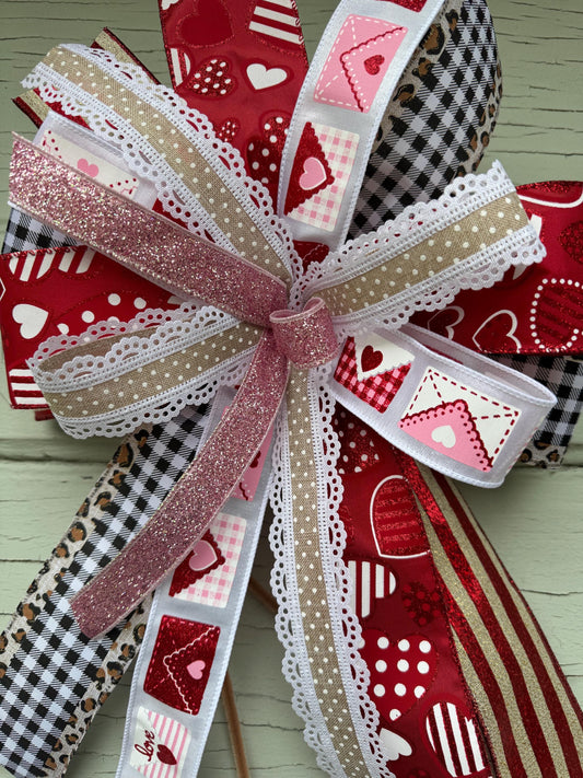 Valentine’s Day Bow, Lanter Bow, Wreath Bow, Anniversary Bow, Valentine’s Day Decor, Cheetah print and Buffalo Plaid Ribbon
