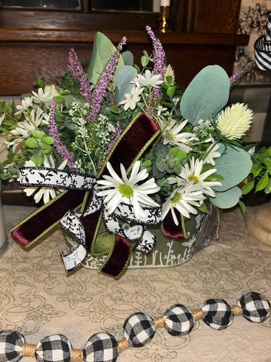 Floral Centerpiece arrangement, Country Floral Arrangement, Decorative Planter for any room, Gift, Farmhouse Centerpiece, Table Decor