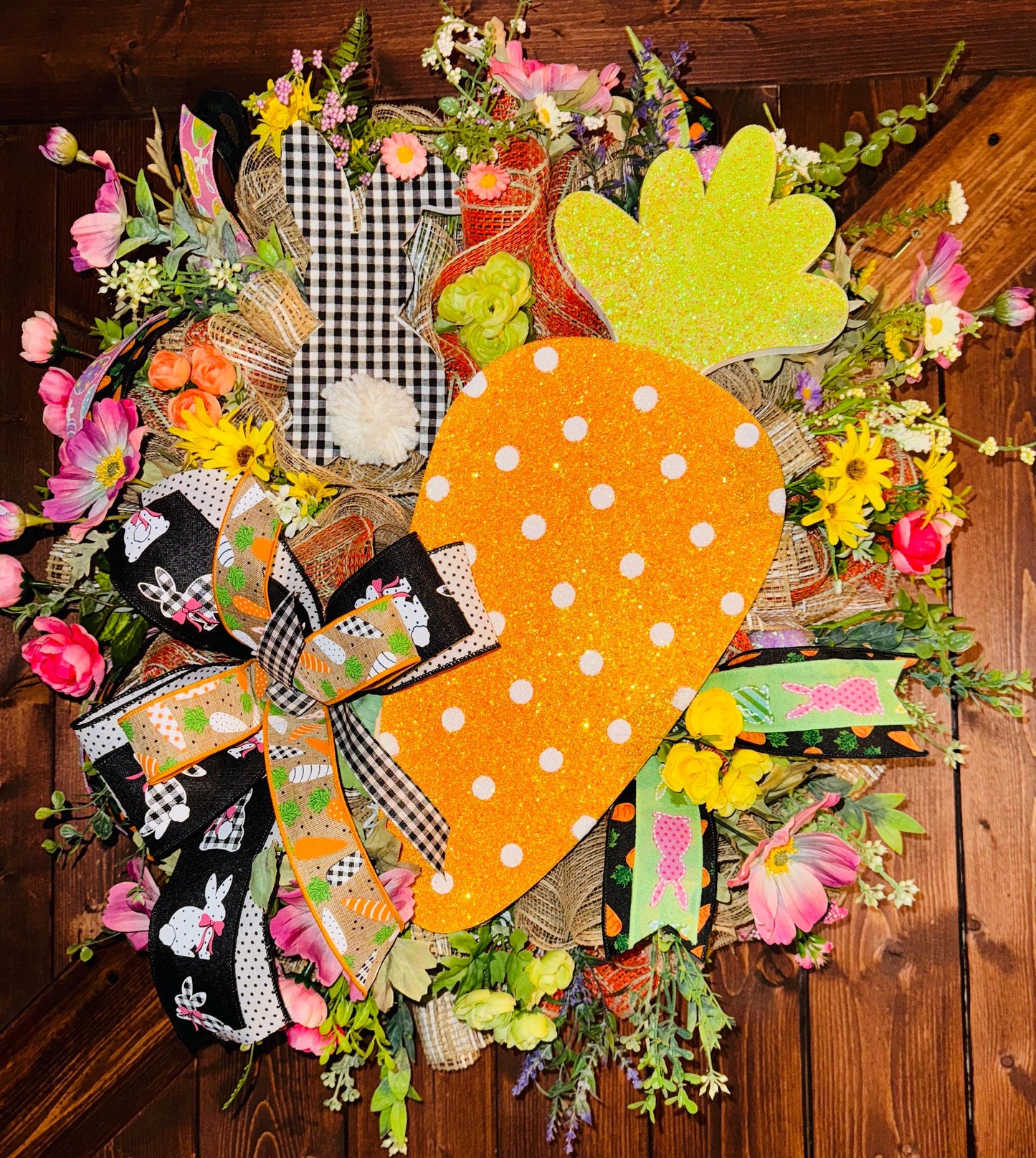Easter Spring Carrot Rabbit Wreath, Carrot Gingham Bunny Wreath, Spring Floral Wreath, Fsrmhouse Easter Wreath, country Easter Wreath