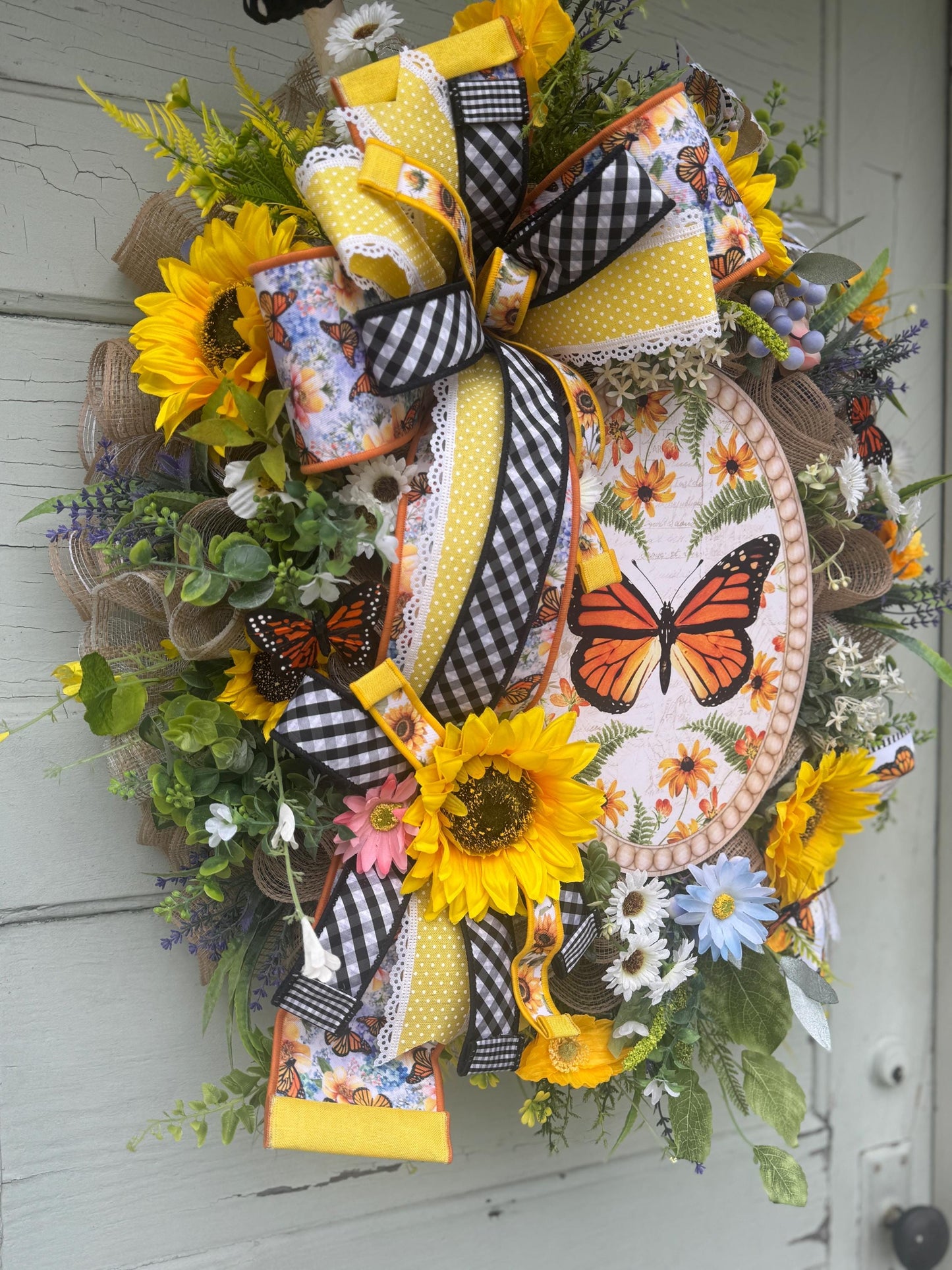 Monarch Butterfly Wreath | Spring & Summer Front Door Decor | Farmhouse Sunflower Wreath | Mother’s Day Gift Sunflower Door Decor