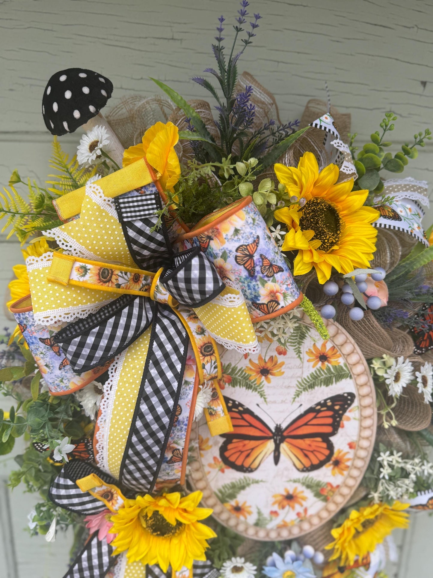 Monarch Butterfly Wreath | Spring & Summer Front Door Decor | Farmhouse Sunflower Wreath | Mother’s Day Gift Sunflower Door Decor