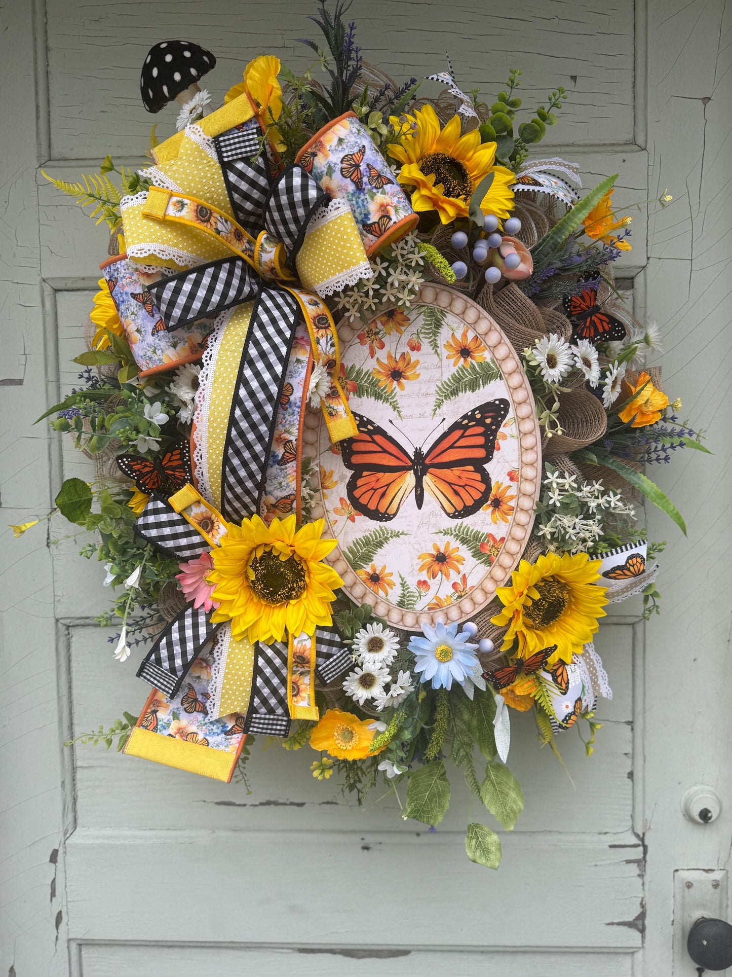 Summer Butterfly Wreath Front Door Decor Farmhouse Sunflower Wreath Seasonal wall decor Rustic Monarch Butterfly Wreath Farmhouse Decor
