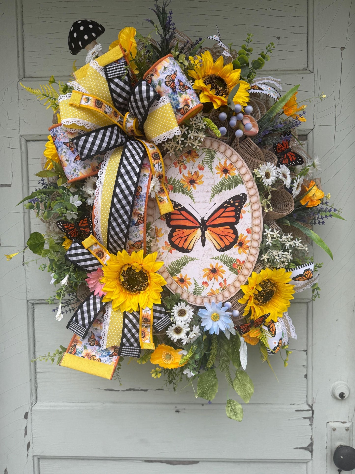 Monarch Butterfly Wreath | Spring & Summer Front Door Decor | Farmhouse Sunflower Wreath | Mother’s Day Gift Sunflower Door Decor