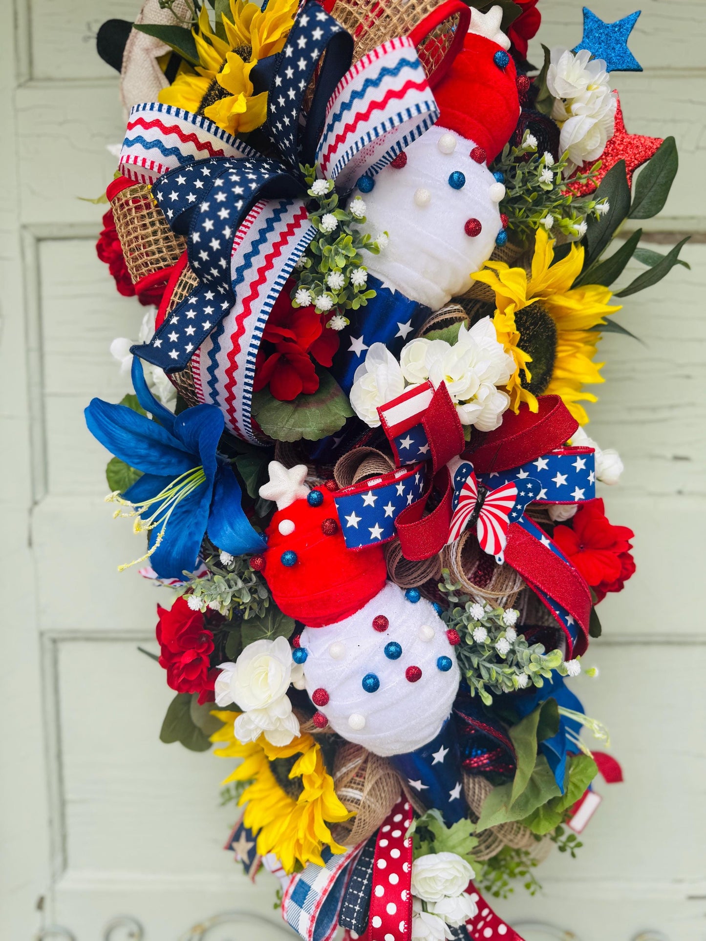 Patriotic Americana Wreath Swag Summer Swag Memorial Day Decor Veteran Tribute Wreath 4th of July Wreath Summer front door decor Summer Art