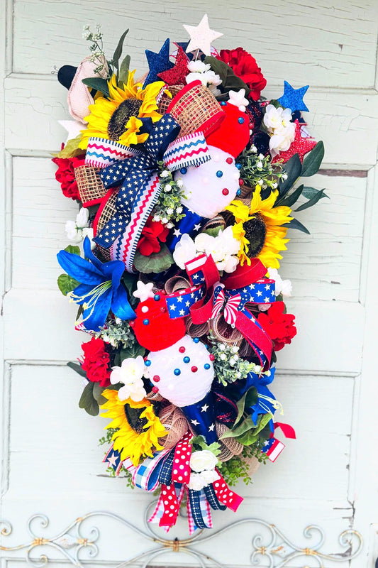 Patriotic Americana Wreath Swag Summer Swag Memorial Day Decor Veteran Tribute Wreath 4th of July Wreath Summer front door decor Summer Art