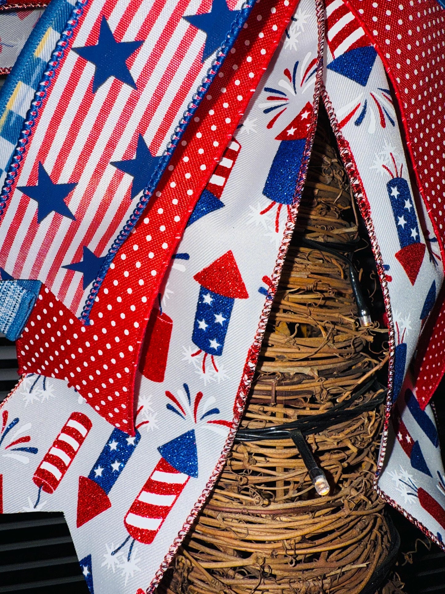 Patriotic Red White & Blue Bow Americana 4th of July Decoration, Lantern Bow, Mailbox or Porch Accent, Decor for Lanterns Wreaths or gifts