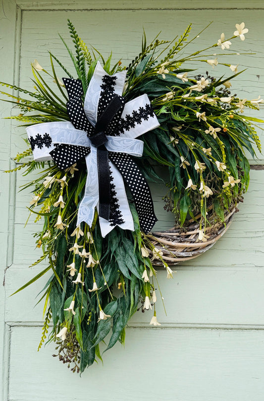whimsical greenery wreath minimalist wreath farmhouse wreath trendy wreath button fern wreath beaded grass wreath all season elegant wreath