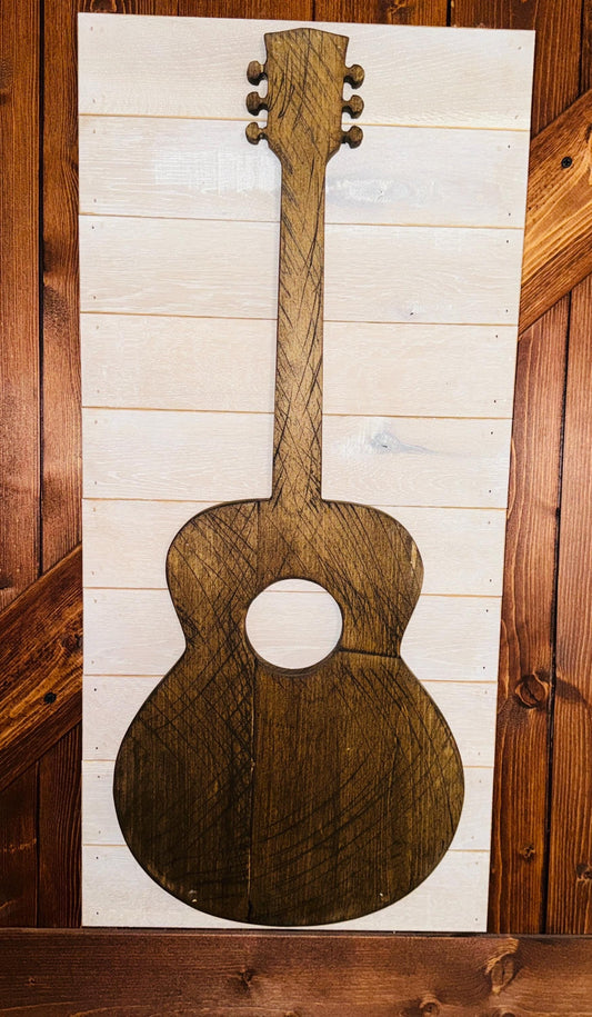 Guitar Art Work Wooden Guitar Decor Fathers Day Gift Country Home Decor Man Cave Wall Hanging Music Lover Gift Wood Wall Sign Music Room Art